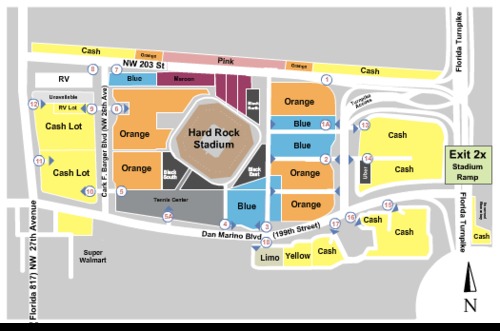 hard rock stadium parking lots tickets, seating charts and